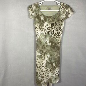 LINEA DOMANI‎ Women's Size 10 Animal Print Midi Dress Cap Sleeve Green Brown